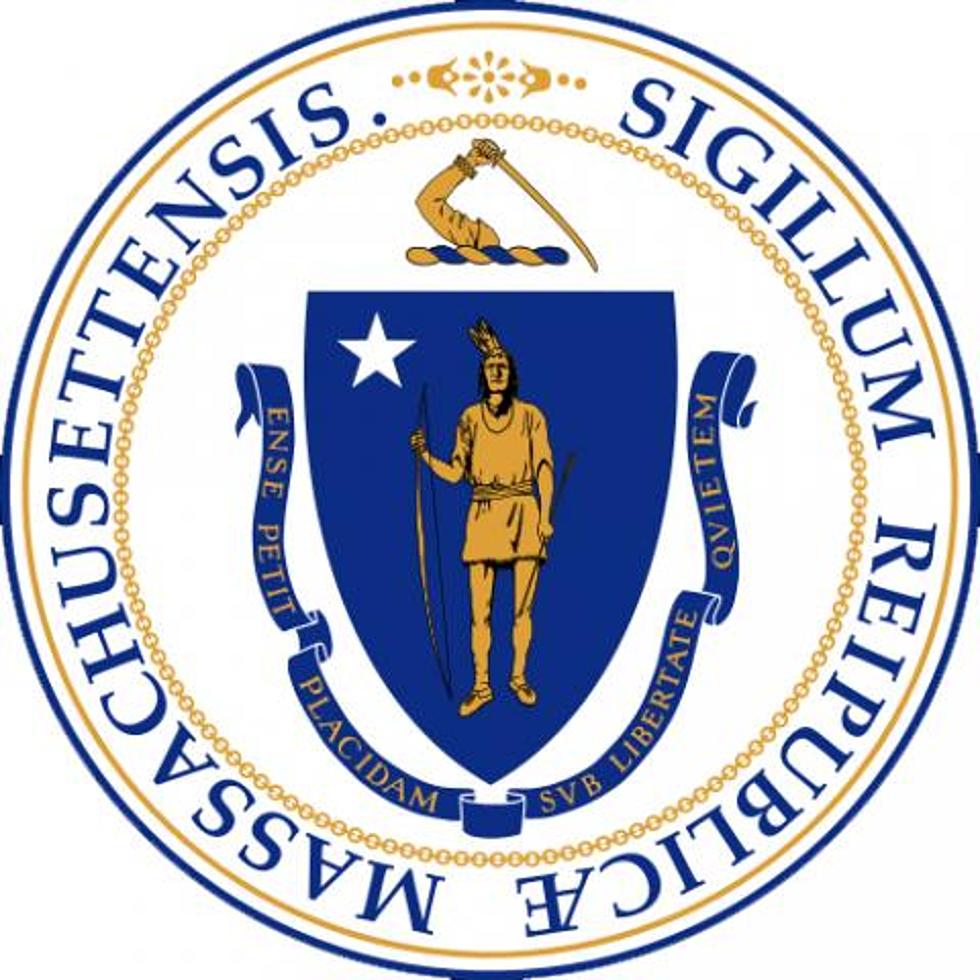 A seal of massachusetts with the state motto and seal.
