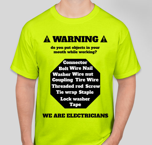 A neon yellow shirt with some warning signs on it