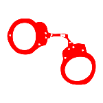 A pair of red handcuffs on green background.